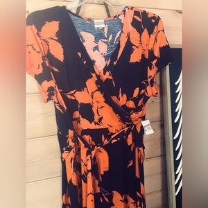 Meri Skye Orange & Navy Blue wrap dress 4X maxi 26/28